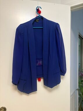 City Chic Royal Blue Draped Open-Front Blazer